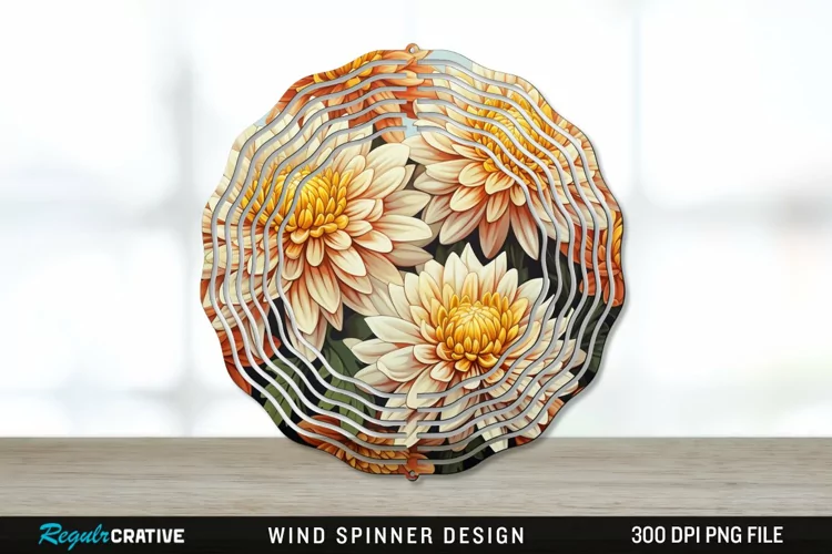 Chrysanthemums Wind Spinner Sublimation PNG Design