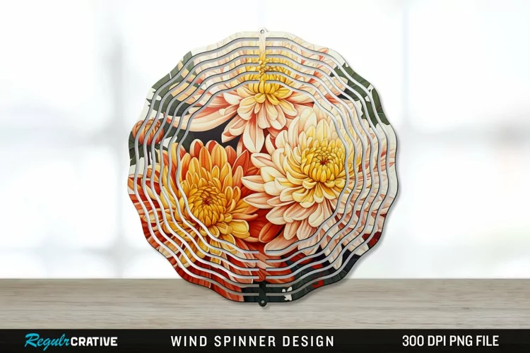 Chrysanthemums Wind Spinner Sublimation PNG Design
