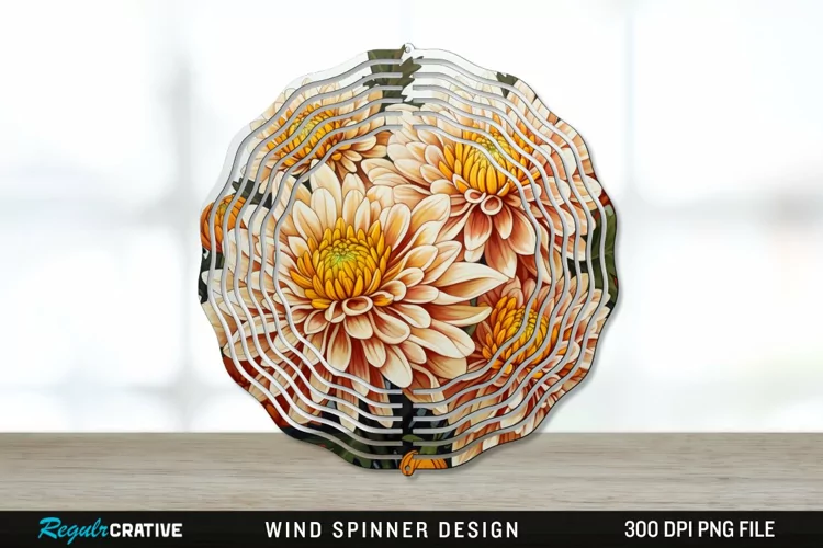 Chrysanthemums Wind Spinner Sublimation PNG Design