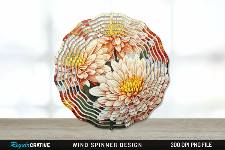 Chrysanthemums Wind Spinner Sublimation PNG Design