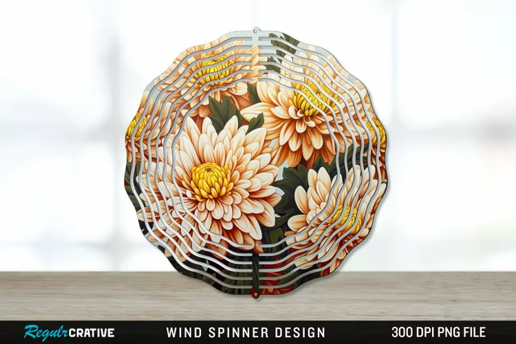 Chrysanthemums Wind Spinner Sublimation PNG Design