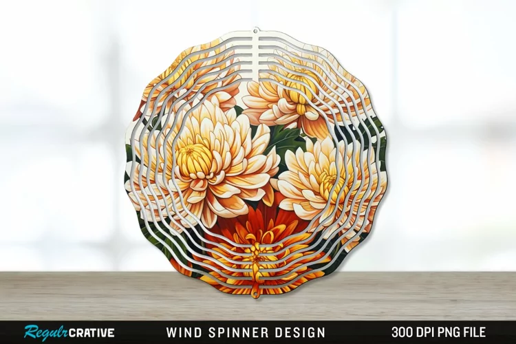 Chrysanthemums Wind Spinner Sublimation PNG Design
