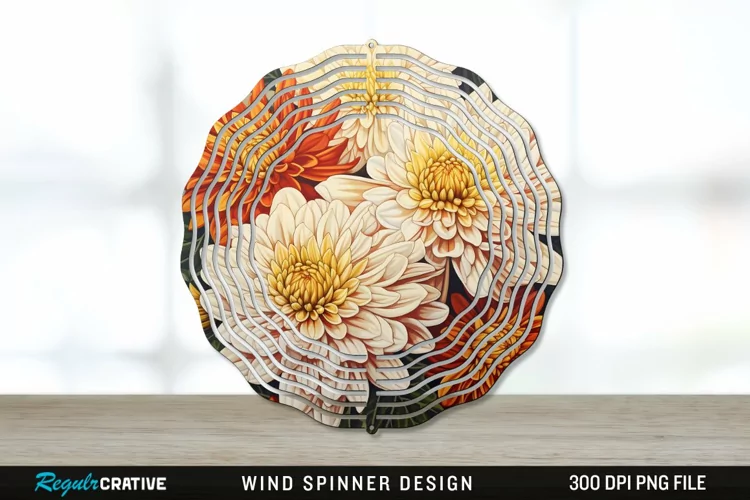 Chrysanthemums Wind Spinner Sublimation PNG Design