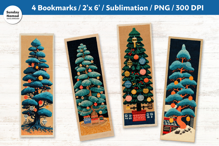 Christmas Tree Bookmarks, Vol.10, Printable Crafts, 4 PNG