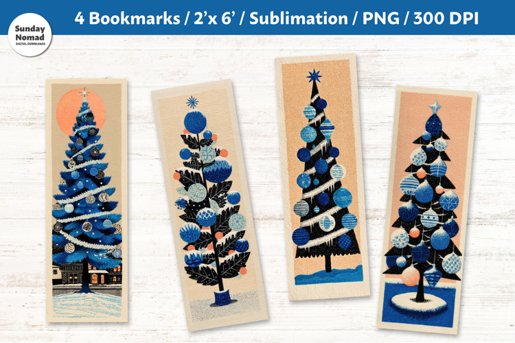 Christmas Tree Bookmarks, Vol.4, Printable Crafts, 4 PNG