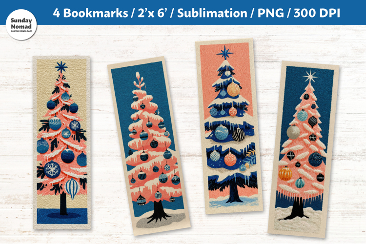 Christmas Tree Bookmarks, Vol.7, Printable Crafts, 4 PNG