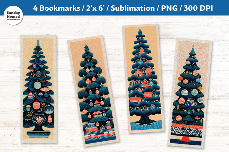 Christmas Tree Bookmarks, Vol.9, Printable Crafts, 4 PNG