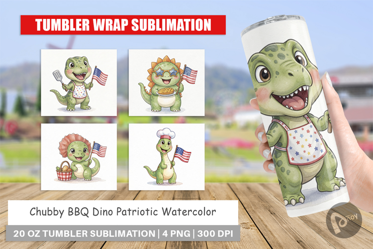 Chubby BBQ Dino Patriotic Tumbler