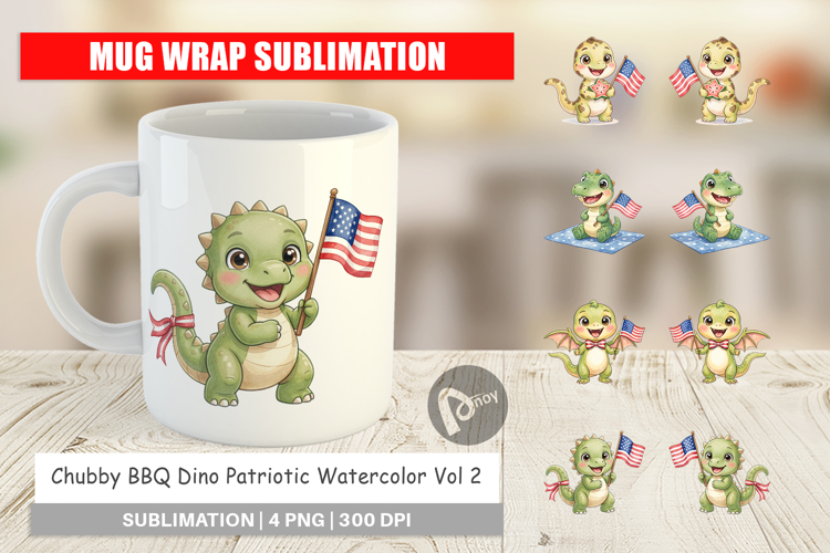 Chubby BBQ Dino Patriotic Mug Wrap