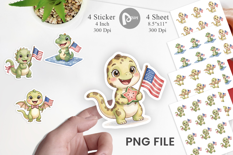Chubby BBQ Dino Patriotic Sticker