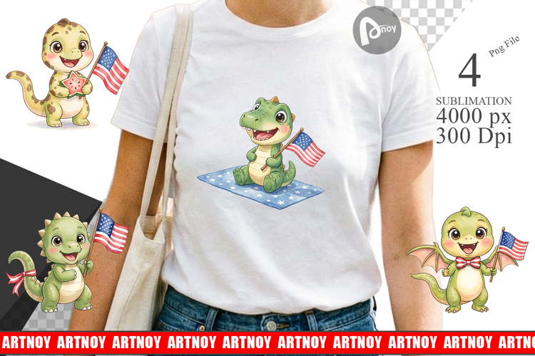 Chubby BBQ Dino Patriotic Sublimation
