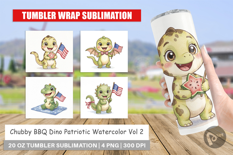 Chubby BBQ Dino Patriotic Tumbler