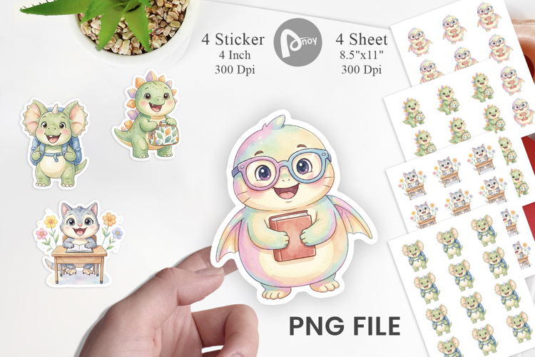 Chubby School Dino Sticker