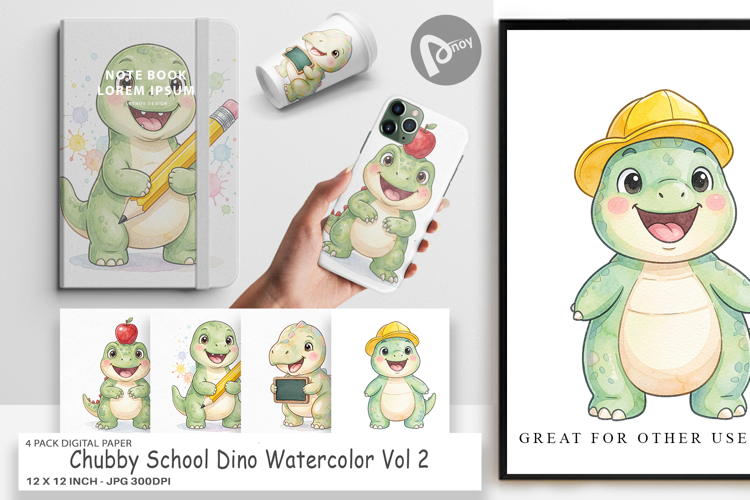 Chubby School Dino Digital Paper