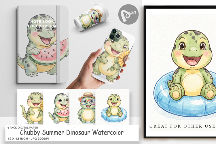 Chubby Summer Dinosaur Digital Paper