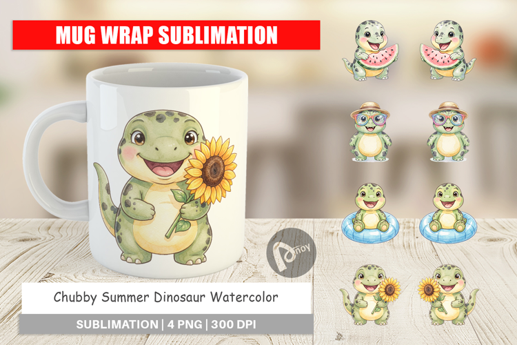 Chubby Summer Dinosaur Mug Wrap