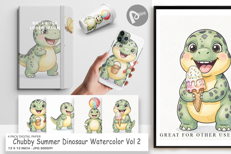 Chubby Summer Dinosaur Digital Paper