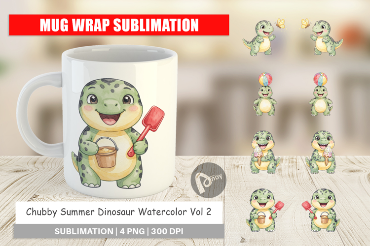 Chubby Summer Dinosaur Mug Wrap