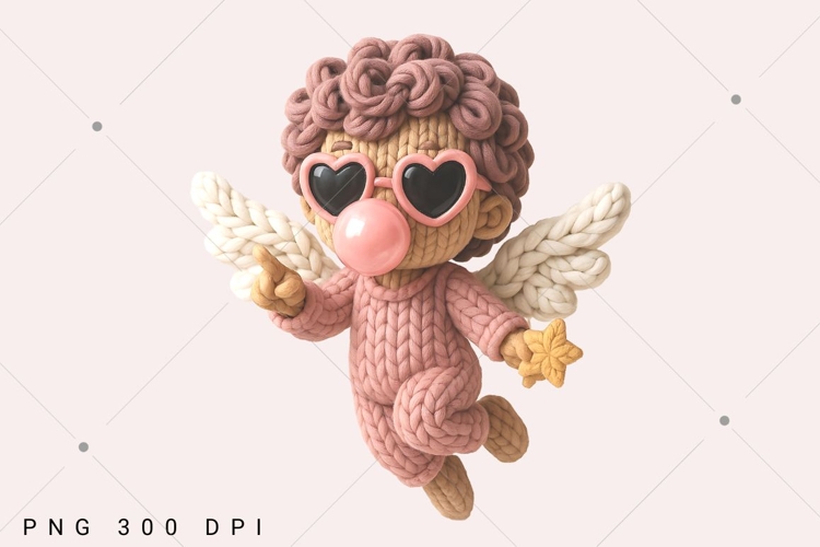 Chunky knit cupid PNG,crochet valentine Design,faux yarn