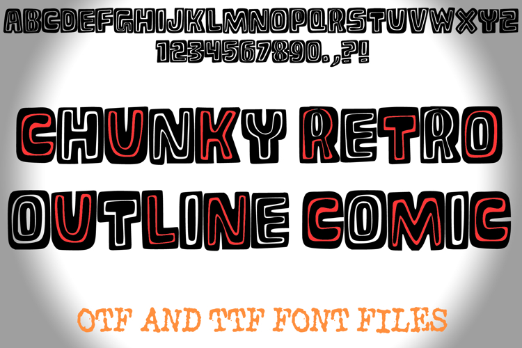 Chunky Retro Outline Comic Lettering ABC Font Typography OTF