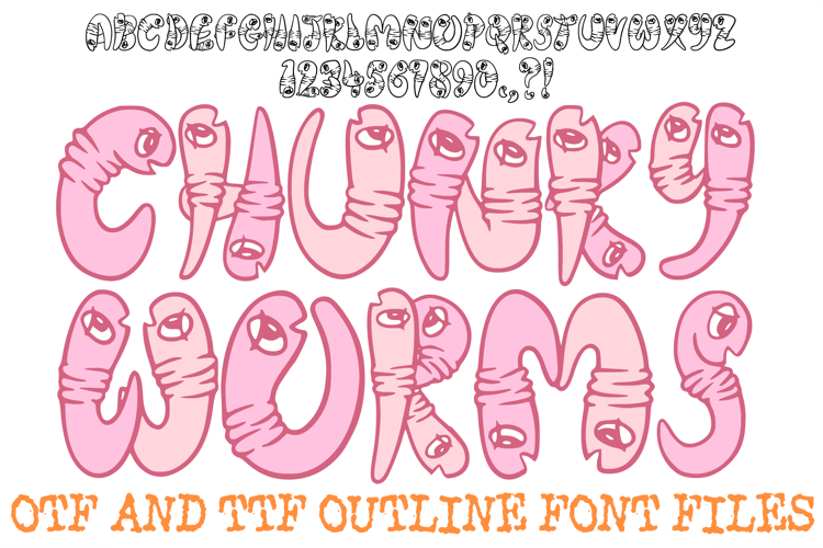 Chunky Worms Font Hand Drawn Comic Snakes Wiggly Lettering