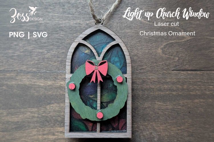 Light-Up Church Window Christmas Ornament Laser-Cut File example image 1