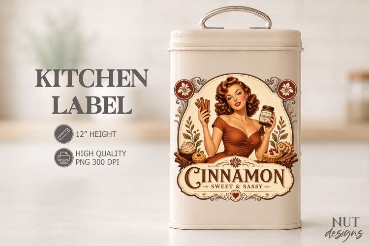 Pin up girl Vintage Cinnamon Kitchen Label pantry label