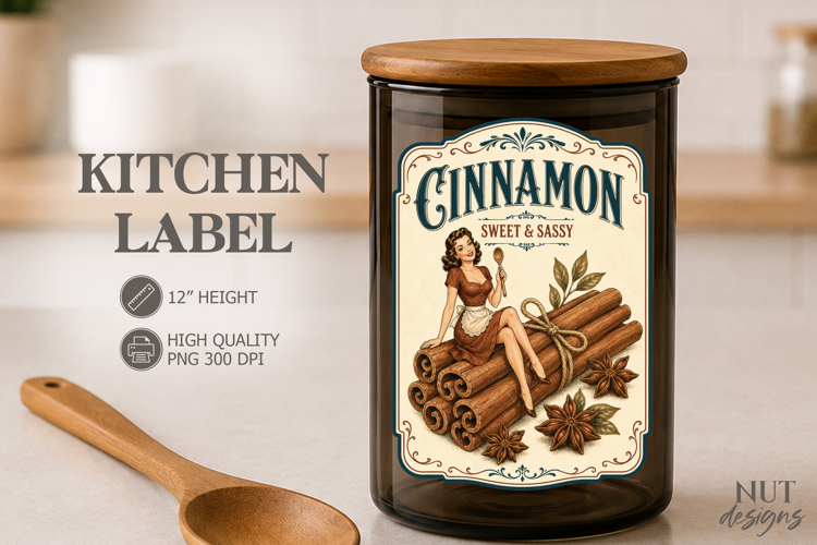 Pantry label Vintage Cinnamon Spice Label Pin up girl