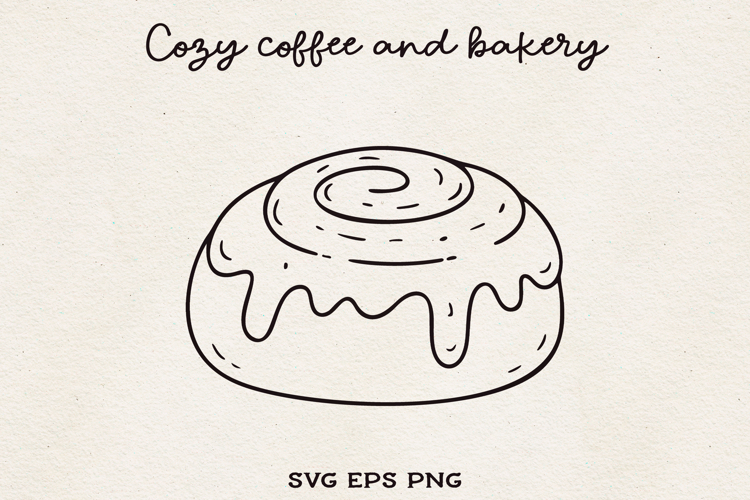 Cinnamon Roll SVG PNG EPS. Sweet Bakery Line Art Hand Drawn.