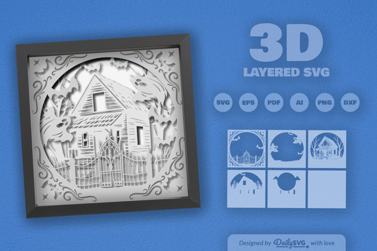 White Haunted Cabin Layered Papercut 3D SVG