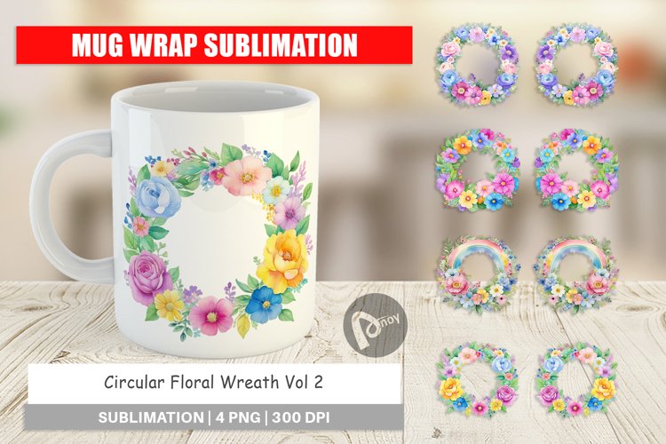 Mug Wrap Design Circular Floral Wreath