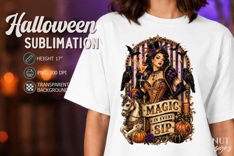 Cocktail Lady Halloween Pinup witch sublimation