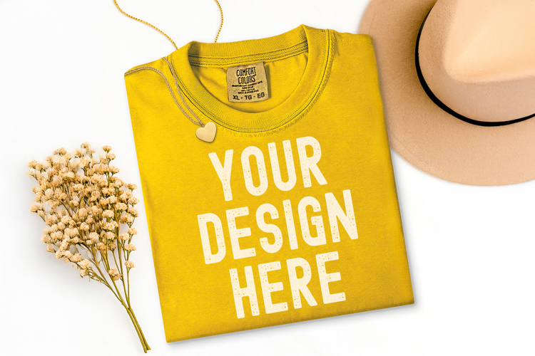 Comfort Colors C1717 Citrus Shirt Mockup, Flat Lay Mockup