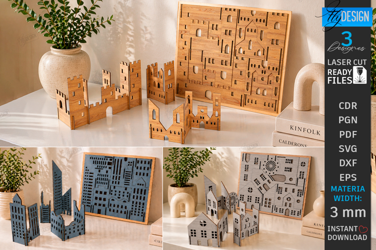City Life Puzzle Laser Cut Bundle | 3D Puzzle | Wooden Town