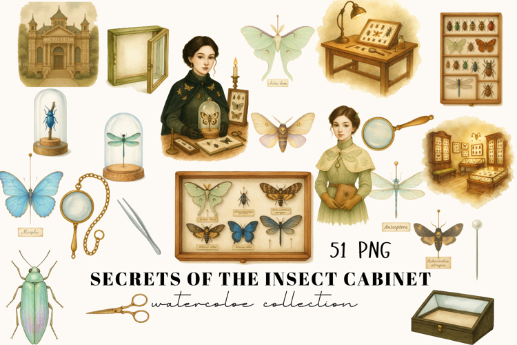 Secrets of the Insect Cabinet 51 Watercolor Cliparts