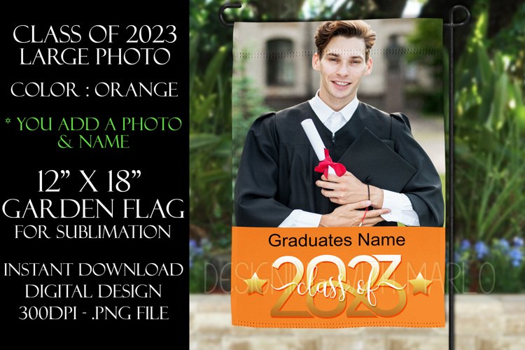 2023 Graduation Photograph Garden Flag Sublimation - Orange