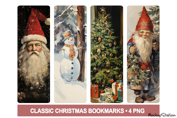 Classic Christmas Bookmarks PNG Printable | Vintage Retro