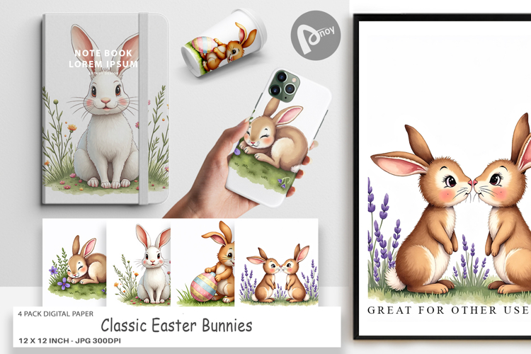 Classic Easter Bunnies Digital Paper