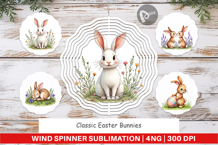 Classic Easter Bunnies Wind Spinner