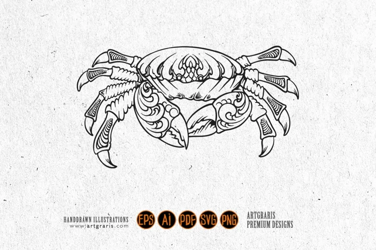Classic elegant engraved crab sea animal flourish ornament