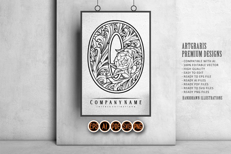 Classic elements distinctive capital o lettering example image 1