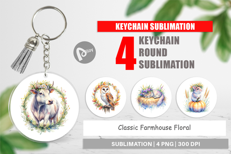 Classic Farmhouse Floral Keychain