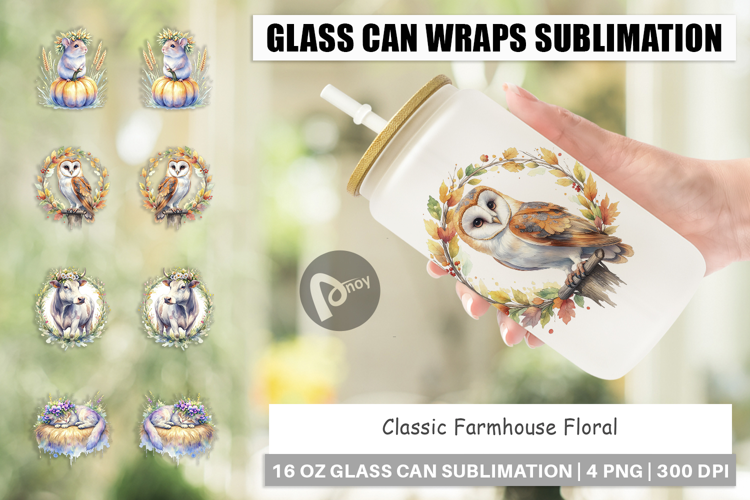 Classic Farmhouse Floral Glass Can