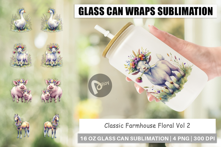 Classic Farmhouse Floral Glass Can