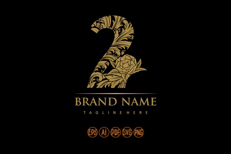 Classic monogram number 2 with vintage floral engraving touc example image 1