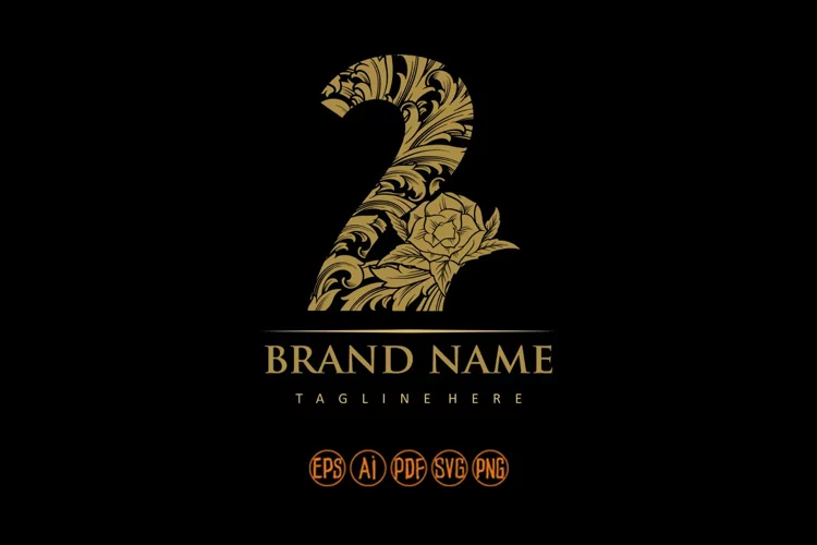 Classic monogram number 2 with vintage floral engraving touc