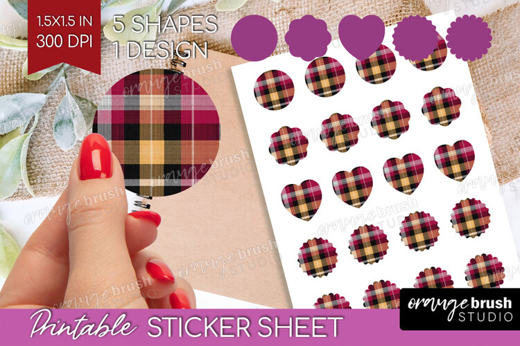 Tartan Plaid Round Sticker - Tartan Pattern Printable Sheet example image 1