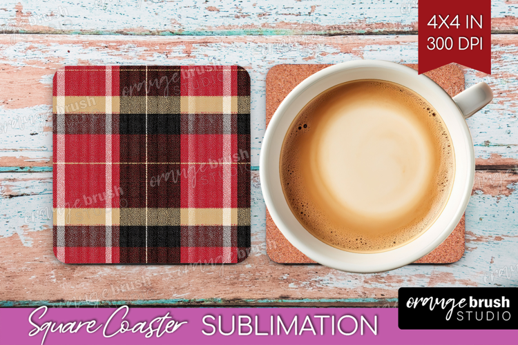 Tartan Plaid Square Coaster - Tartan Pattern Coaster PNG