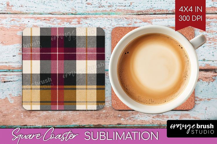 Tartan Plaid Square Coaster - Tartan Pattern Coaster PNG