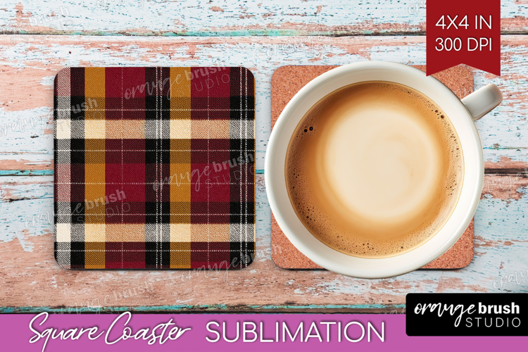 Tartan Plaid Square Coaster - Tartan Pattern Coaster PNG